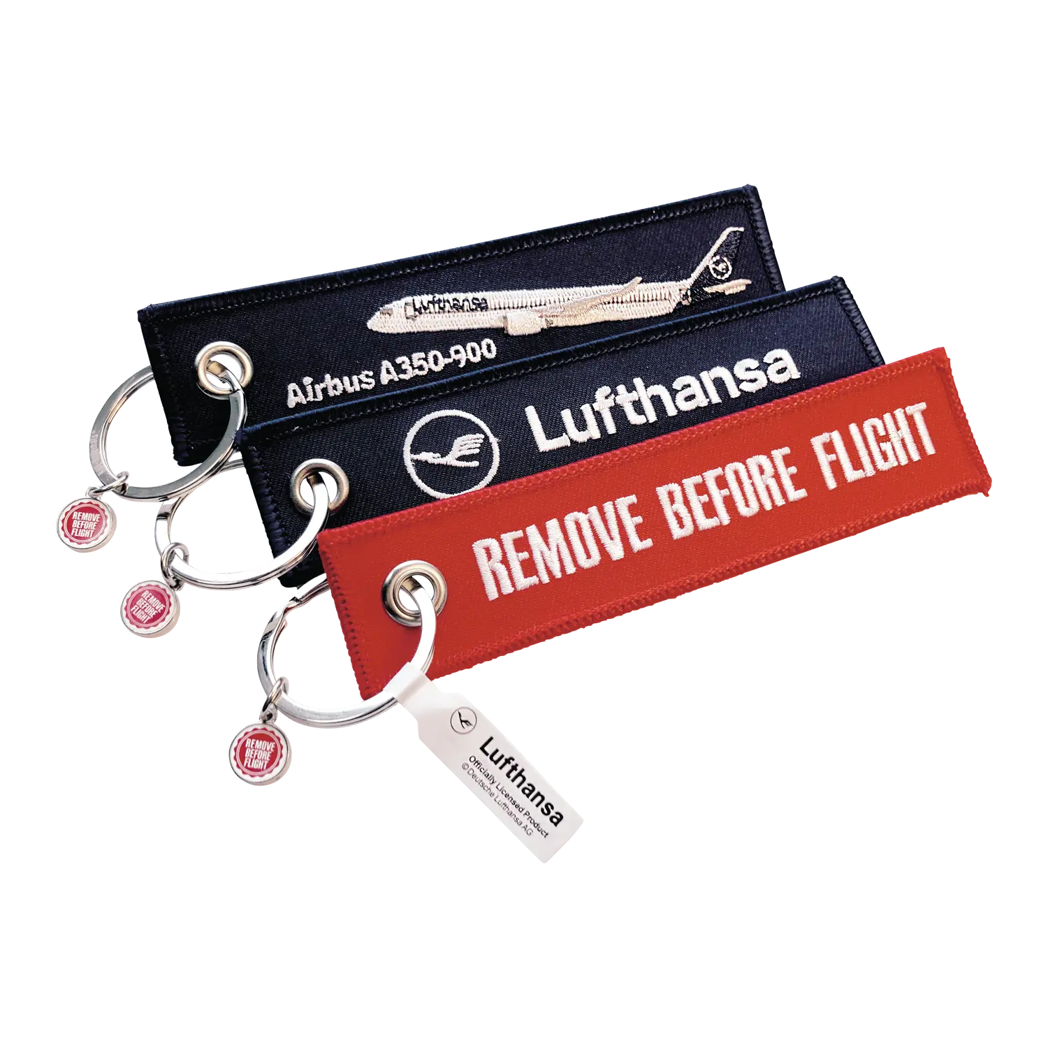 „Remove Before Flight“ Schlüsselanhänger, 3er-Set, Blau/Rot